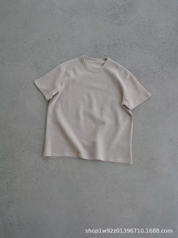 無地のロバ刺繍Tの代替品！ワッフルコットン生地ラウンドネックベーシック万能半袖Tシャツ男女兼用|undefined