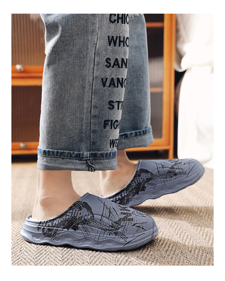 Męskie polarowe, zakryte palce, zimowe, zewnętrzne, lekkie, lekkie kapcie, które można prać w pralce, buty domowe_voghion.com