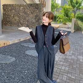 高级感马甲套装女初秋季2024新款韩系气质通勤阔腿裤两件套裤子