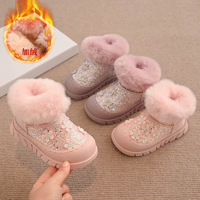Девушки снегоступы детские хлопчатобумажные ботинки 2024 зимние новые бархатные толстые детские осенние сапоги