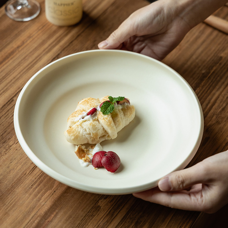 Tazo de cerámica de estilo nórdico crema de color sólido tazón de ensalada de alto valor de cara redondo de postres domésticos diarios bocadillos