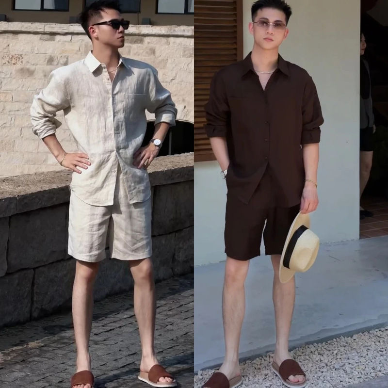Men's Simple, Casual, Versatile, Stylish Old Money Style Breathable, Relaxed and Casual Fashion Shirt and Shorts Set