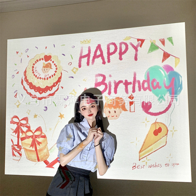 Korean ins Happy Birthday Projection Lamp Han Feng Little Red Riding Book Same Style Online Celebrity Photo Props Party Decoration