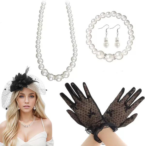European and American Cross-Border Ladies Tea Party Headdress Set Veil Tea Party Head Flower Gloves Necklace Set