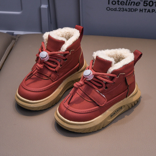 Winter New Children's Shoes 21-30 Size for Boys and Girls, Warm Plush Short Boots with Cotton Insulation, Trendy