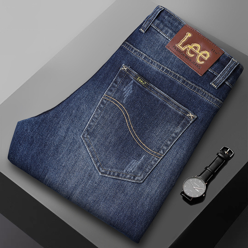 Li Le High-Quality European Men's Jeans, Autumn, Winter, Spring, Dark Blue, Washed, Slim Straight-Leg, Stretch, Embroidered Men's Long Pants