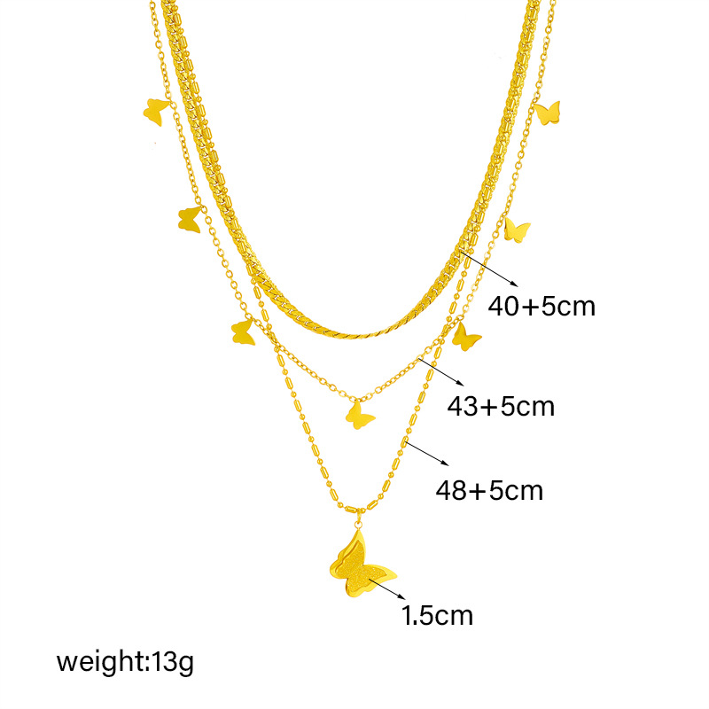 Holiday, Daily Occasion Titanium Steel Material Butterfly Pattern IG Style Sweet Butterfly Titanium Steel Wholesale Three Layer Necklace