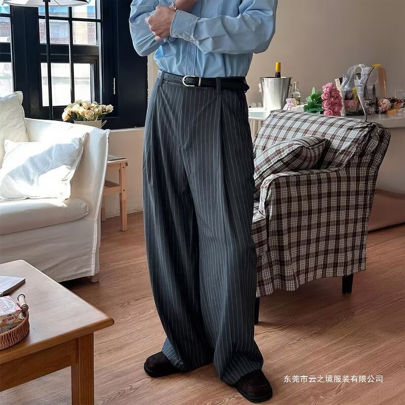 Old Money Style Striped Pants Men's 2026 Spring/Autumn Style Relaxed and Relaxed Yamamoto Pants Flowy Casual Suit Pants