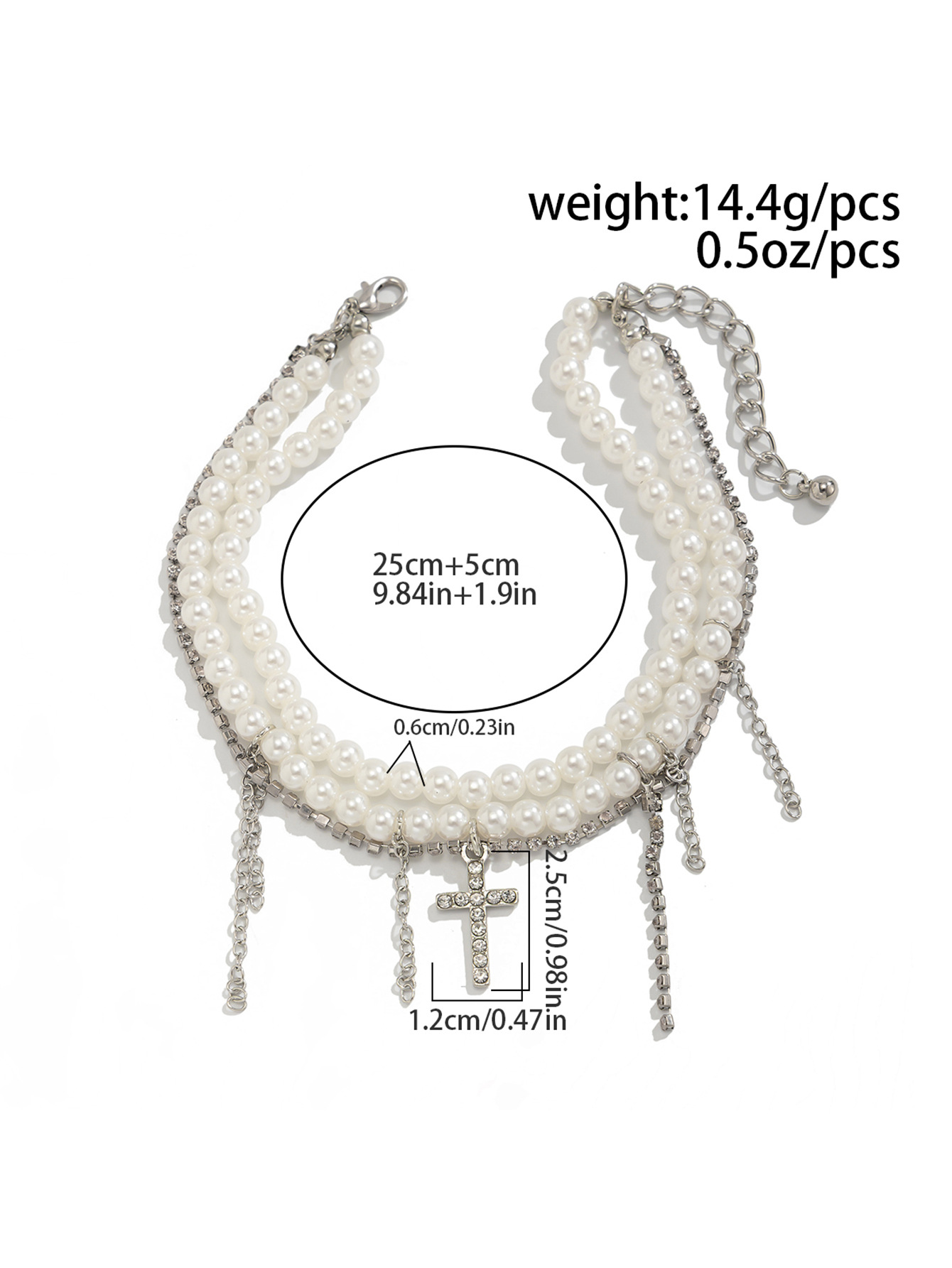 18g Weight Wholesale Jewelry Elegant Vacation Cross Imitation Pearl Alloy Anklet