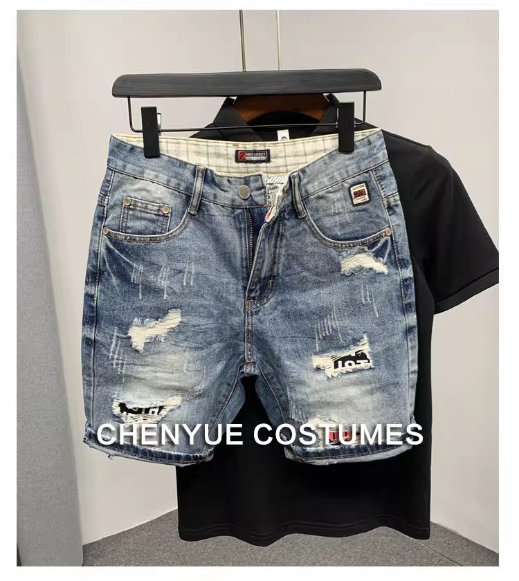 Men's Loose Fit Ripped Distressed Denim Shorts Summer Casual Retro Trendy Five Point Versatile_mkmklike.com