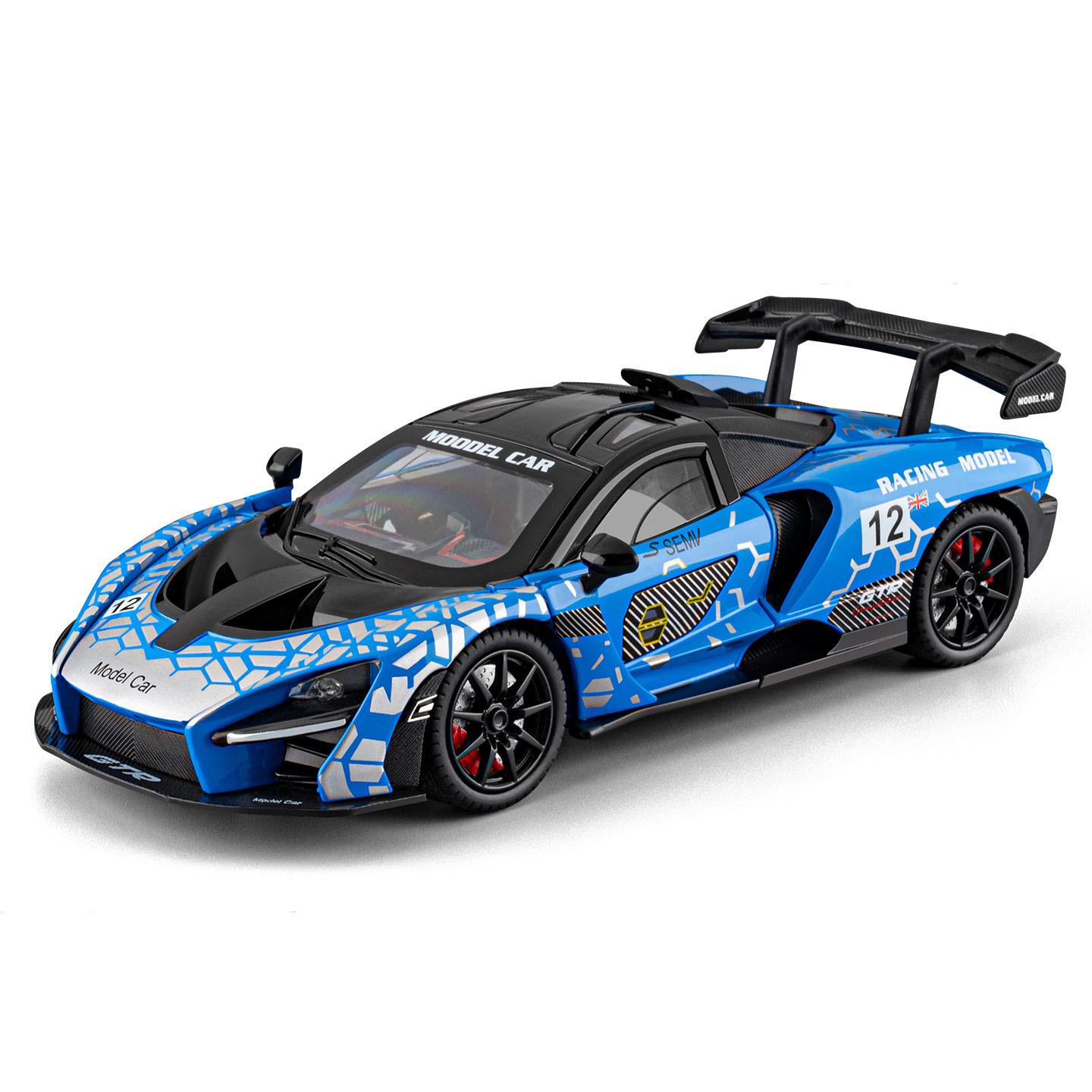 1: 24 modelo de automóvil de aleación de Sena, retroalimentación de sonido y luz, tienda de modificación de automóviles, exhibición de drenaje característica de la recepción