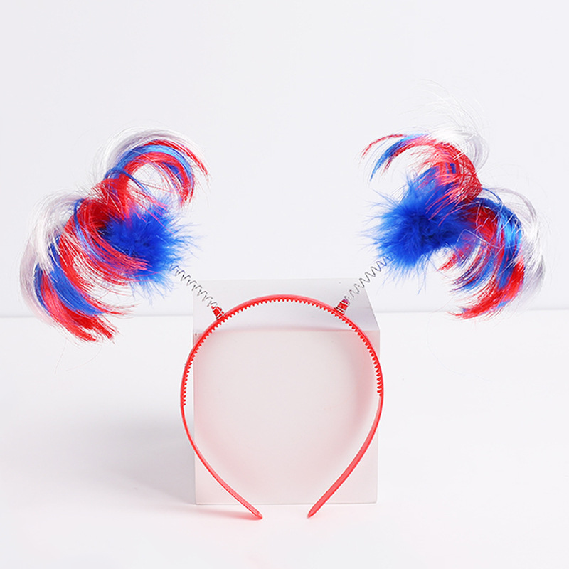 Cross Border Hot Sale US Flag Hat Headband Independence Day Party Carnival Patriotic Parade Feather Wig Headband