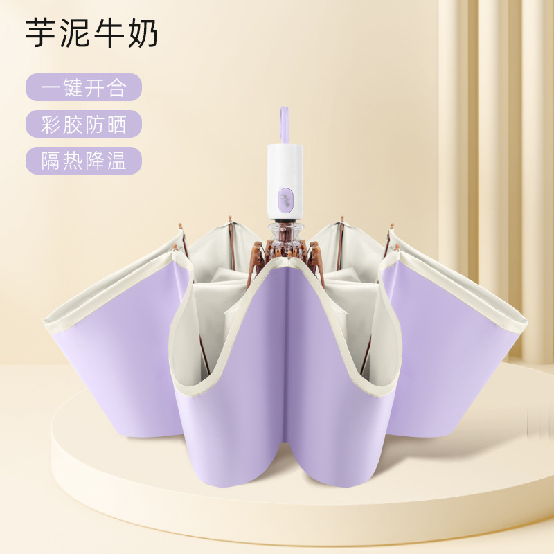 8本骨全自動カラーグルーサンシェード傘、UVカット、女性用高見えエッジ付き晴雨兼用日傘UPF50+|undefined