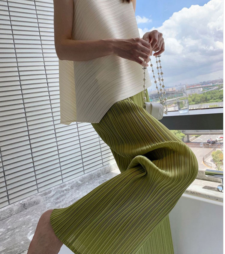 Quần culottes nữ ống rộng cạp cao dáng lửng chất liệu mỏng mát hè 2025 — Màu đen, Màu xanh tím than, Xanh lam Sương Khói, Xanh Cỏ chi tiết 7