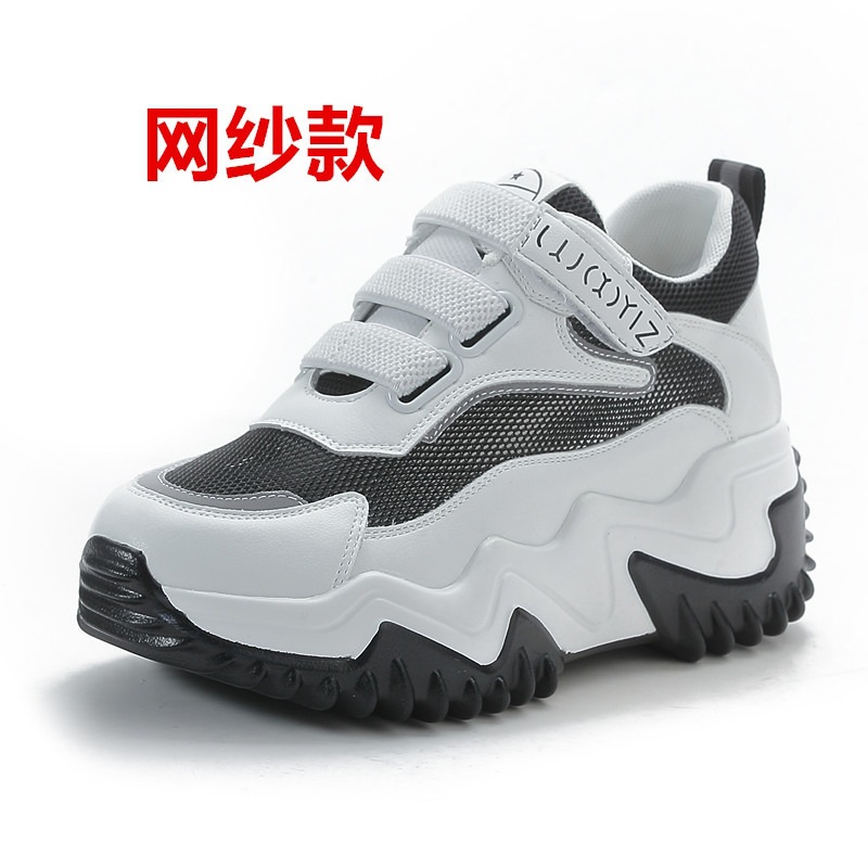 Aumentar la altura de los zapatos de mujer, zapatos casuales de soleas gruesas, otoño y invierno nuevos velcro ligero, zapatos de altura baja, zapatos de muffin transpirables.