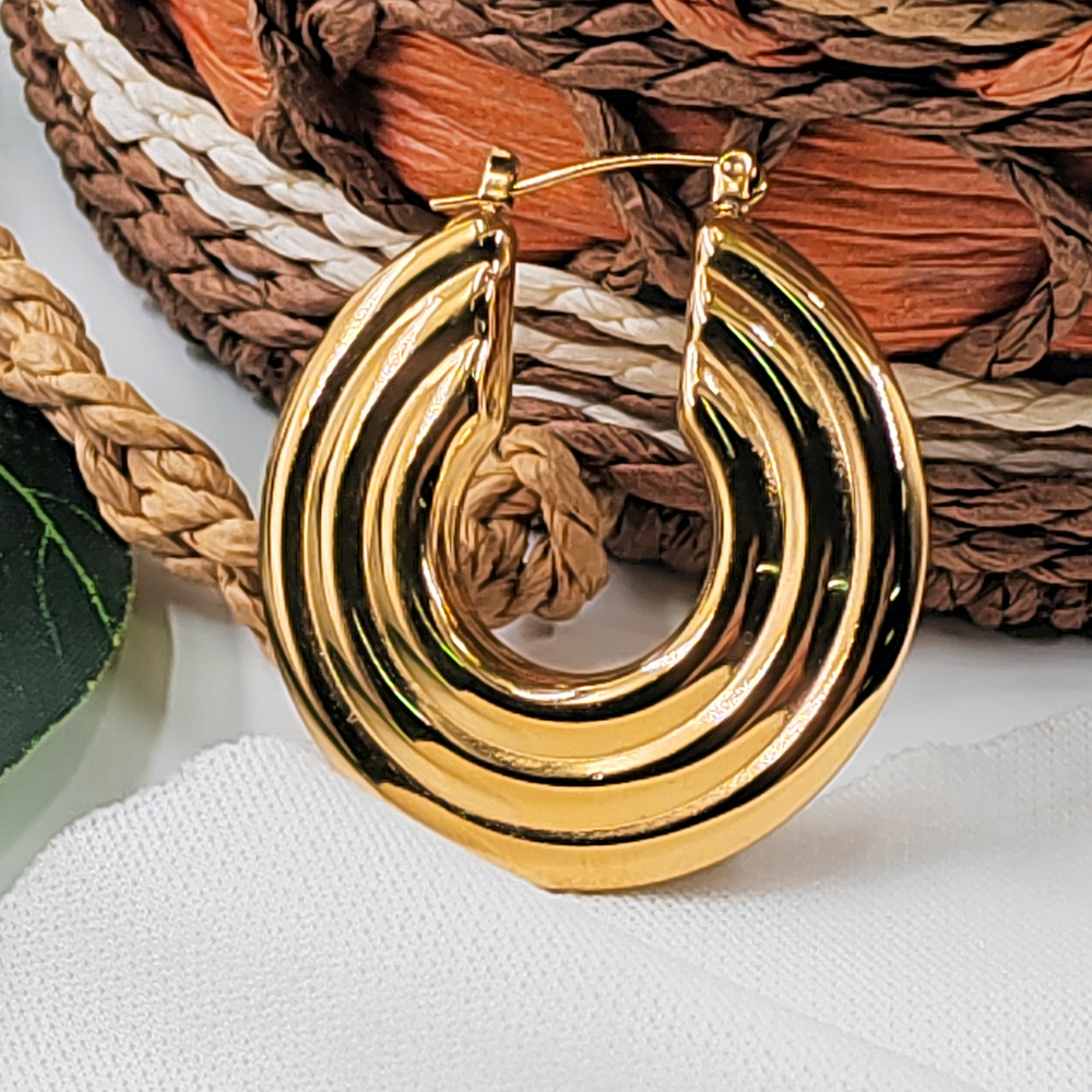 8g Weight PVD Coated Gold Plating Process 304 Stainless Steel Ear Needle Material 18K Gold, Real Gold Plated Plating Material 304 Stainless Steel Pendant Material PVD Coated 18K Gold Real Gold Plated Round 304 Stainless Steel Commute Waterproof Non Tarnish 304 Stainless Steel Earrings