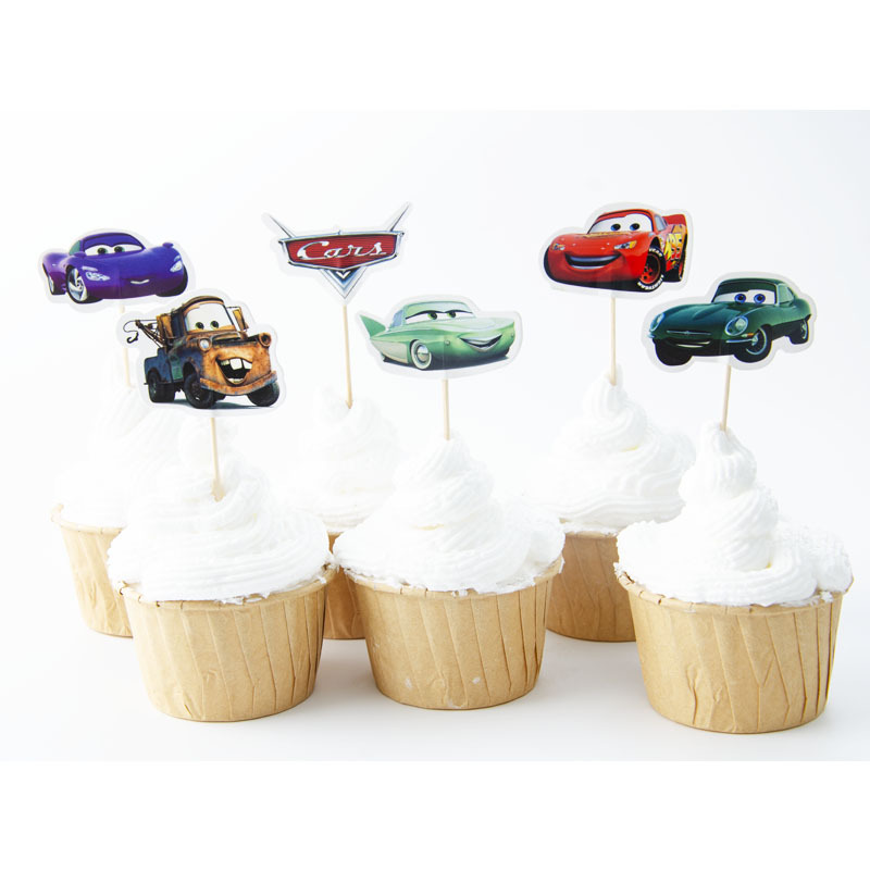 Tarjeta de palillo de dientes de papel grueso de doble cara-insertando Tarjeta de pastel de cumpleaños Decoración de Pastel de papel-insertando plug-in 24 piezas