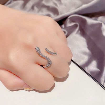 S925 silver custom European and American serpentine opening adjustable ring bending line ring fashion and personality