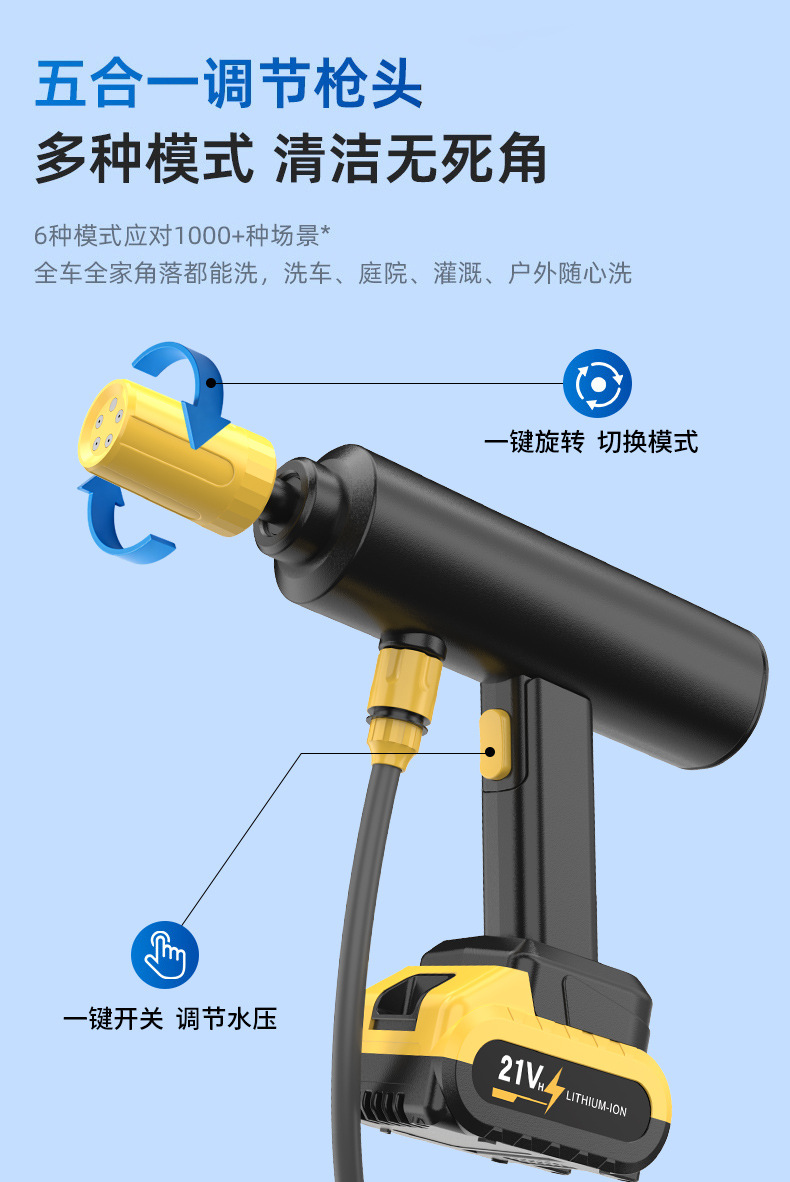 Cross-Border Wireless Car Washing Machine, High-Pressure Water Gun, Household and Car Cleaning Tool, Powerful Lithium Battery Rechargeable Booster Water Gun