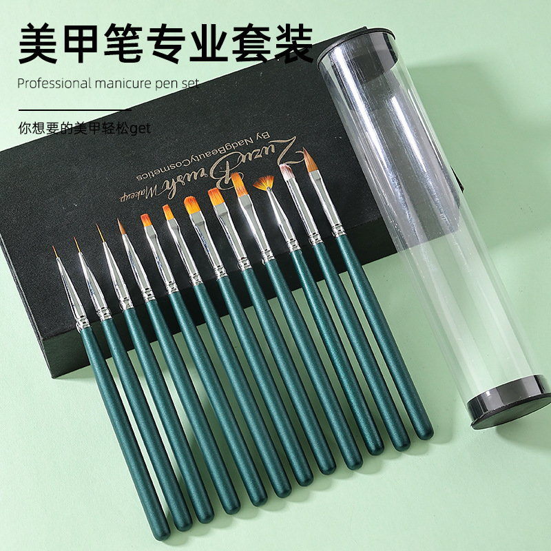 new pattern Nail enhancement Brushes suit 12 Blackish green Woods PU Paint Stay wire Painted pen Phototherapy Round