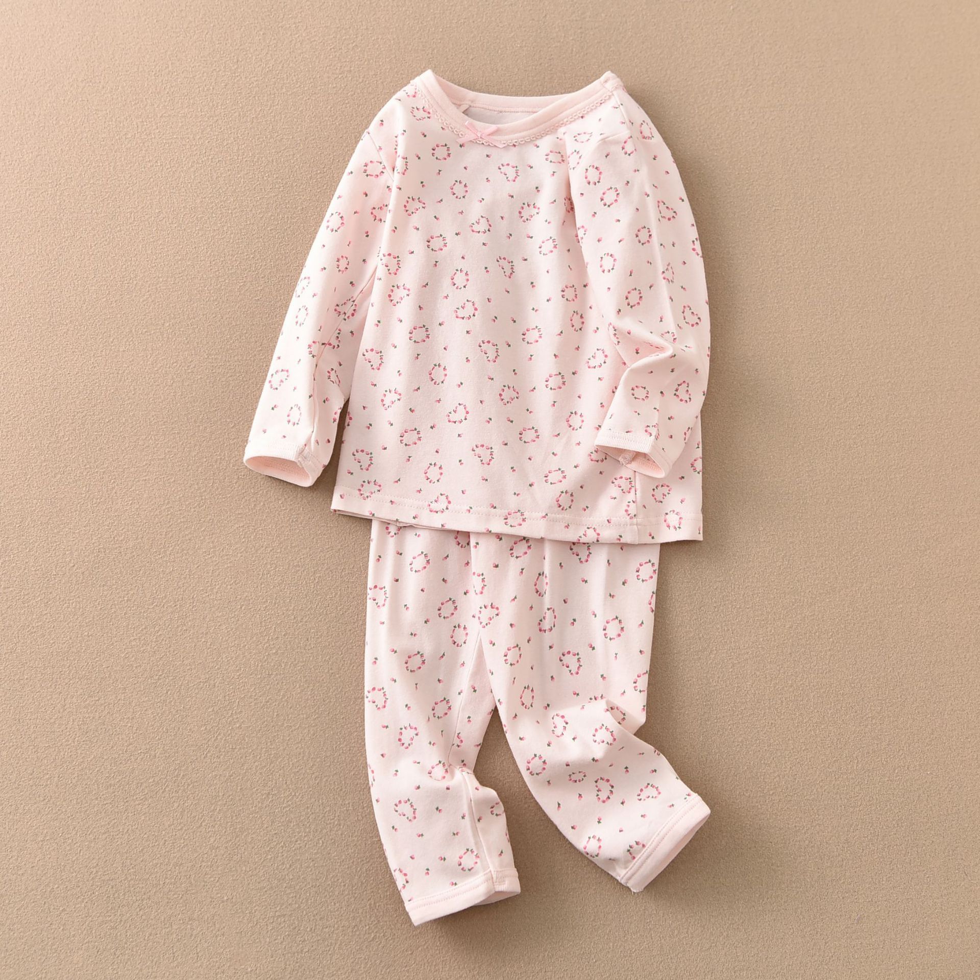 아민 코튼 긴팔 슈트 비즈 핑크 하트 프린트(1세트)