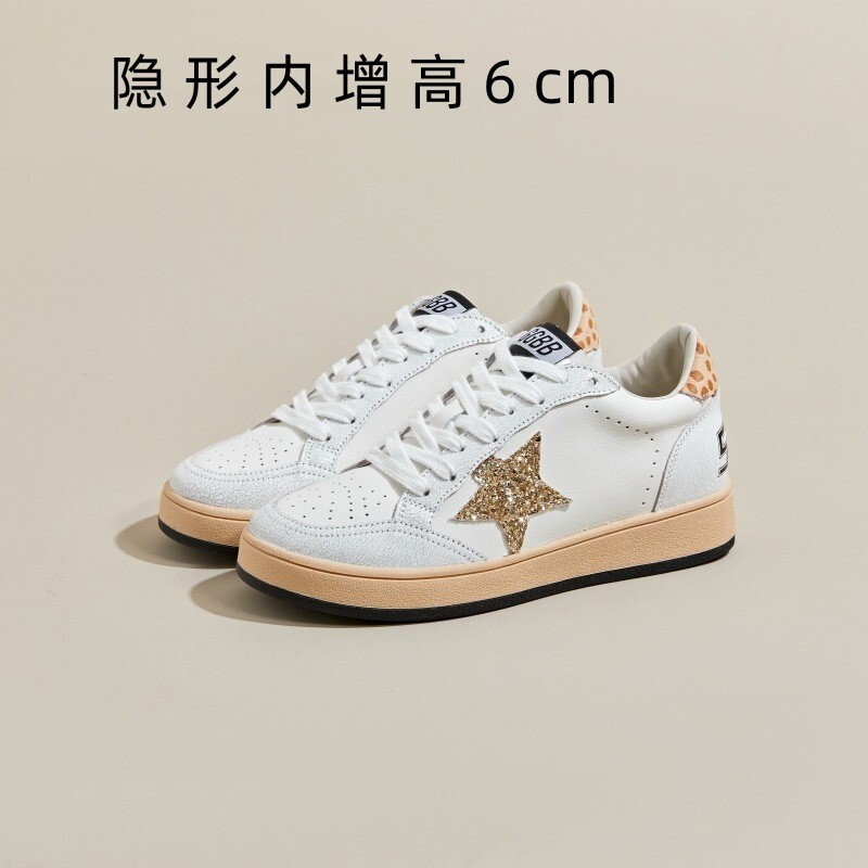 Women's Height-Increasing Shoes, New Spring Style, White Sneakers, Thick-Soled Versatile Casual Sports Shoes, Star-Patterned Sneakers, Color-Blocking Trendy Shoes