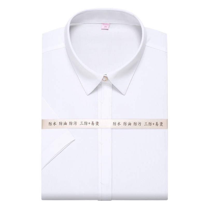 Camisa blanca a prueba de tres mujeres de manga corta de verano sin planchar ropa de trabajo delgada camisa de negocios camisa blanca de mujer al por mayor
