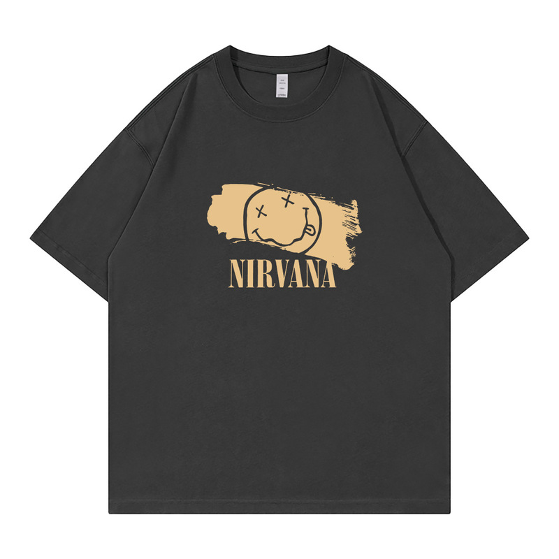 Nirvana Band Kurt Cobain American Casual Style Loose-Fitting Round Neck Rock Short-Sleeved T-Shirt Black Nirvana Band Kurt Cobain American Casual Style Loose-Fitting Round Neck Rock Short-Sleeved T-Shirt Black