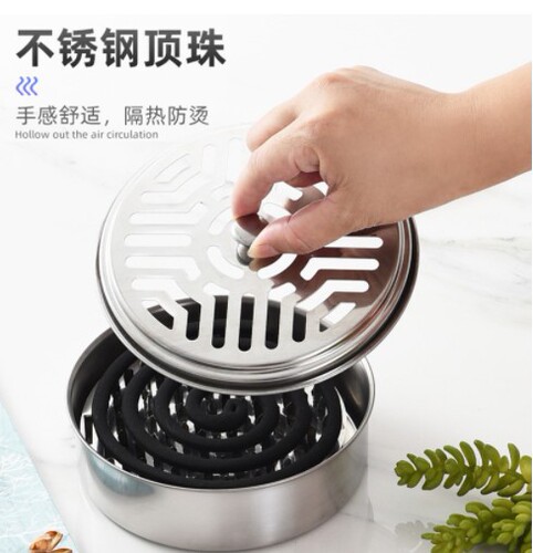 Insect-repellent incense box, stainless steel safe ash tray, fire and heat-resistant mosquito coil tray, outdoor household with lid incense burner stand