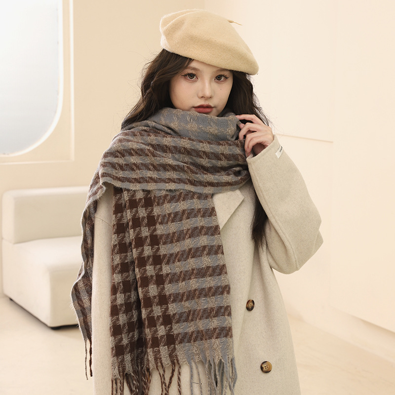Version coréenne de l'écharpe Qianniao pour femme, polyvalente en hiver, châle à carreaux épais, écharpe haute, cadeau d'anniversaire pour_voghion.com