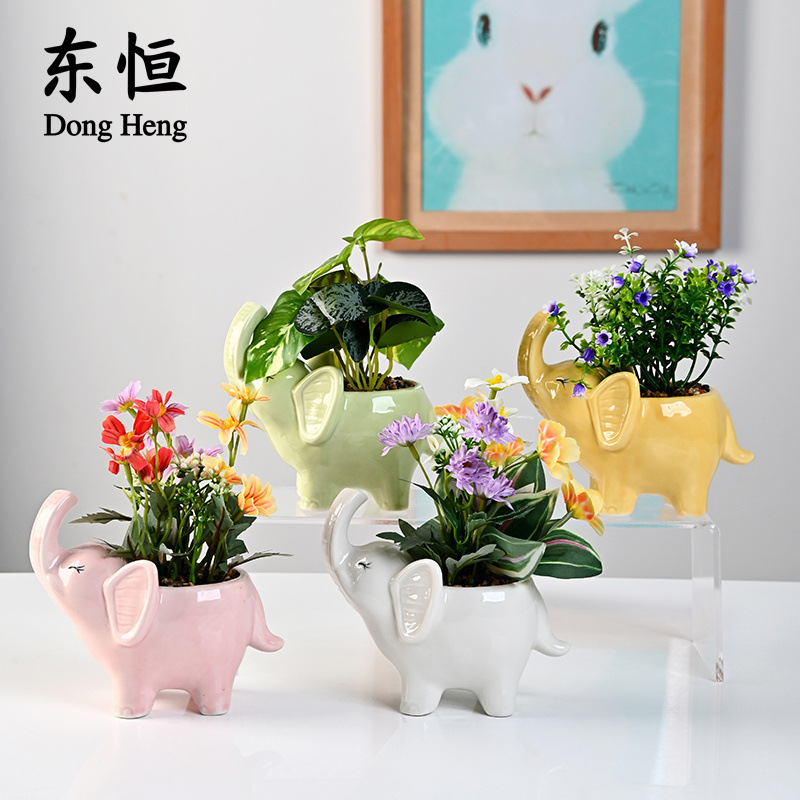 Dongheng Foreign Trade Export Cute Cartoon Animal Elephant Succulent Flower Pot Simple Desktop Plant Decoration Ceramic Flower Pot