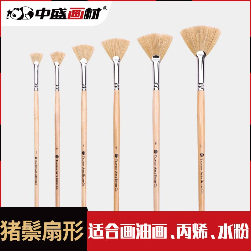 Fan Brush, Natural Boar Bristle, Wooden Handle, Sizes 1–10, 21 cm Length