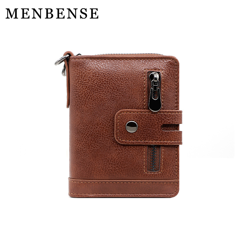 Europa y América retro nuevos hombres billetera corta cremallera hebilla titular de la tarjeta 2 veces cremallera monedero multi-tarjeta