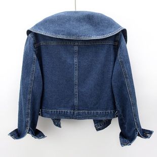Denim Jacket Women's Spring and Autumn Hong Kong Style Short Navy Collar Student Jacket Top 2023 New Korean Style Small Jacket