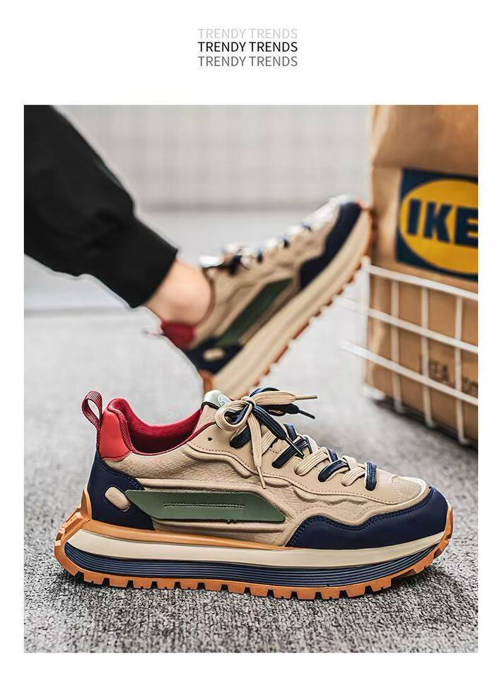 Giày thể thao nam đế dày tăng chiều cao, sneaker phối màu trơn, gót thấp 1–3 cm — C965 Kaki, C965 màu đen, C965 trắng chi tiết 15