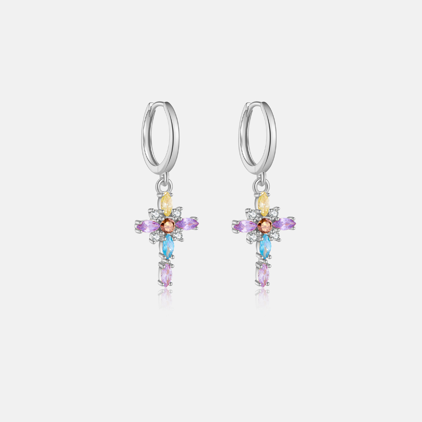 Cross Pattern Women's Gender 1 Pair 18K Gold Plated White Gold Plated 925 Sterling Silver Zircon Cross Drop Earrings