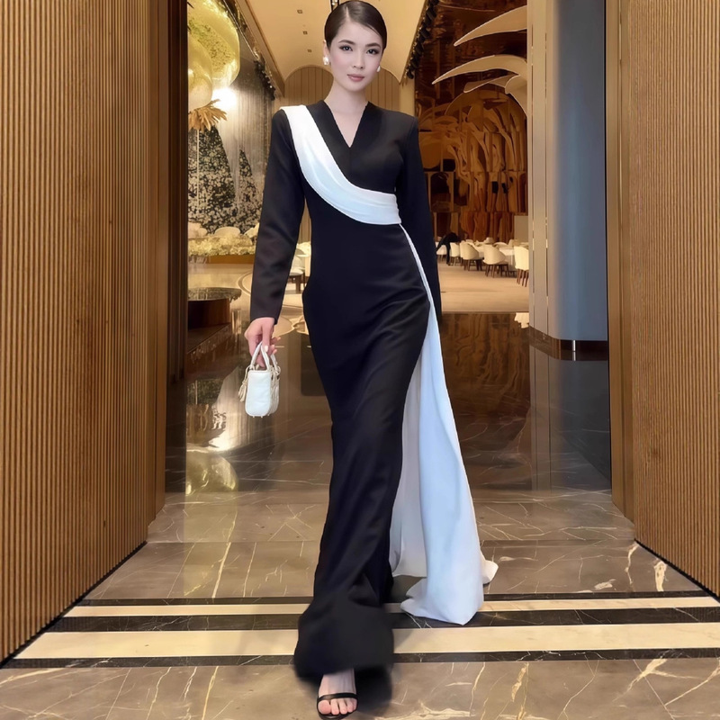 2025年欧美亚马逊外贸秋季新款仙女设计款法式气质显瘦温柔长裙|undefined