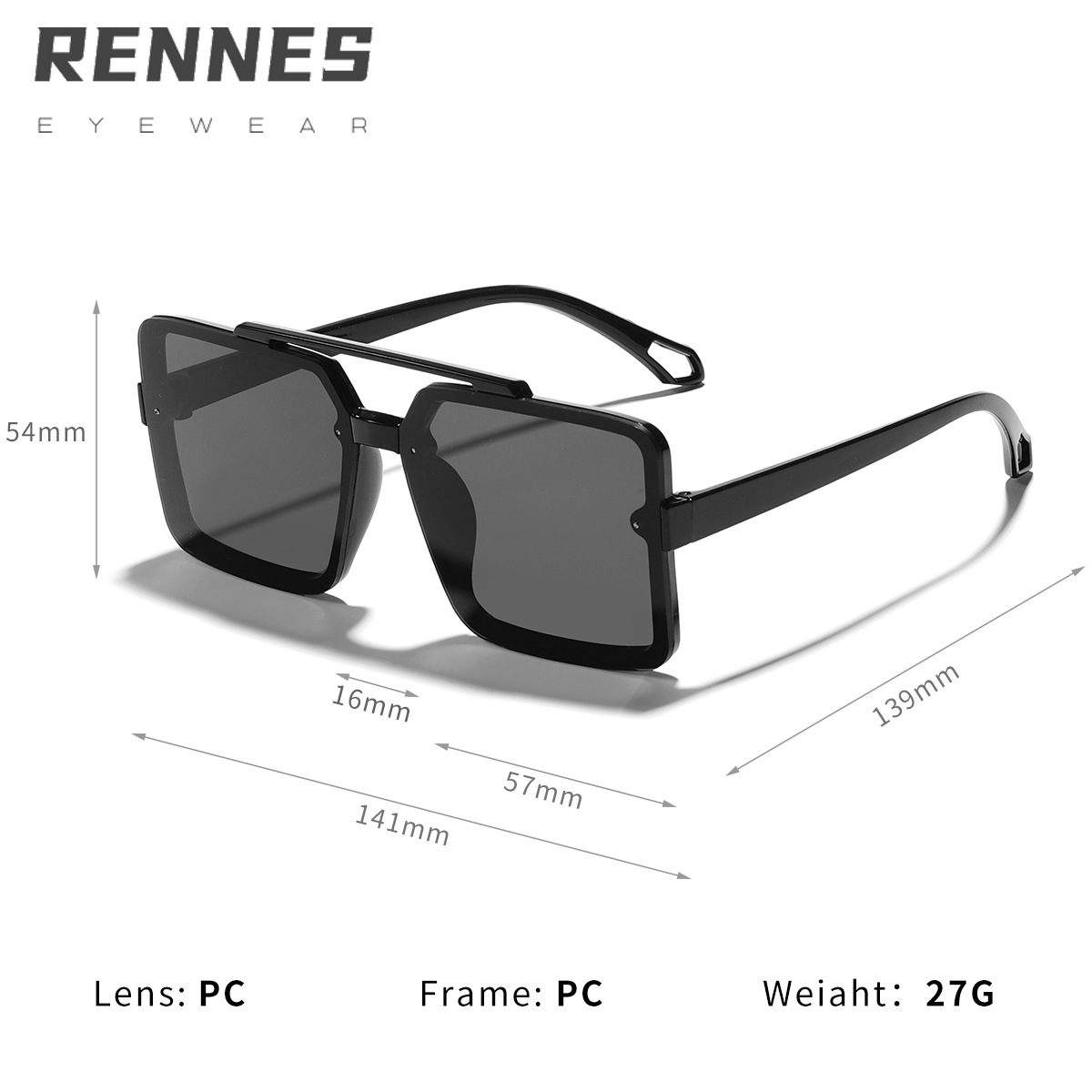 Gafas de sol personalizadas de doble haz ins estilo de gran marco cuadrado gafas de sol de las mujeres de moda lente de PC gafas de Ventas Directas transfronterizas 90946