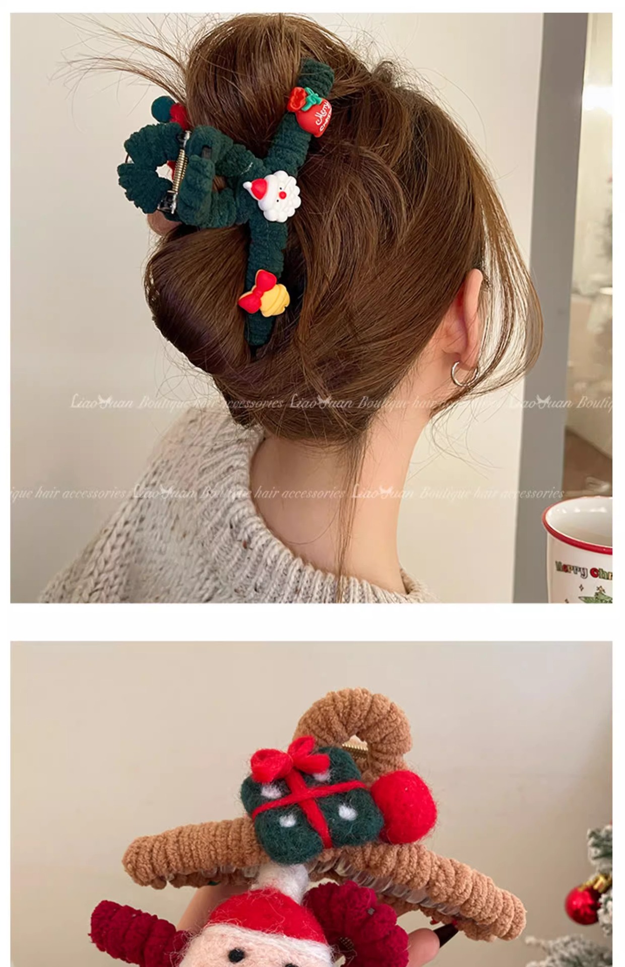 Buon Natale ~ Simpatico copricapo rosso con forcina Autunno e inverno Ragazza Nuovo squalo che stringe la sensazione di alta qualità_voghion.com