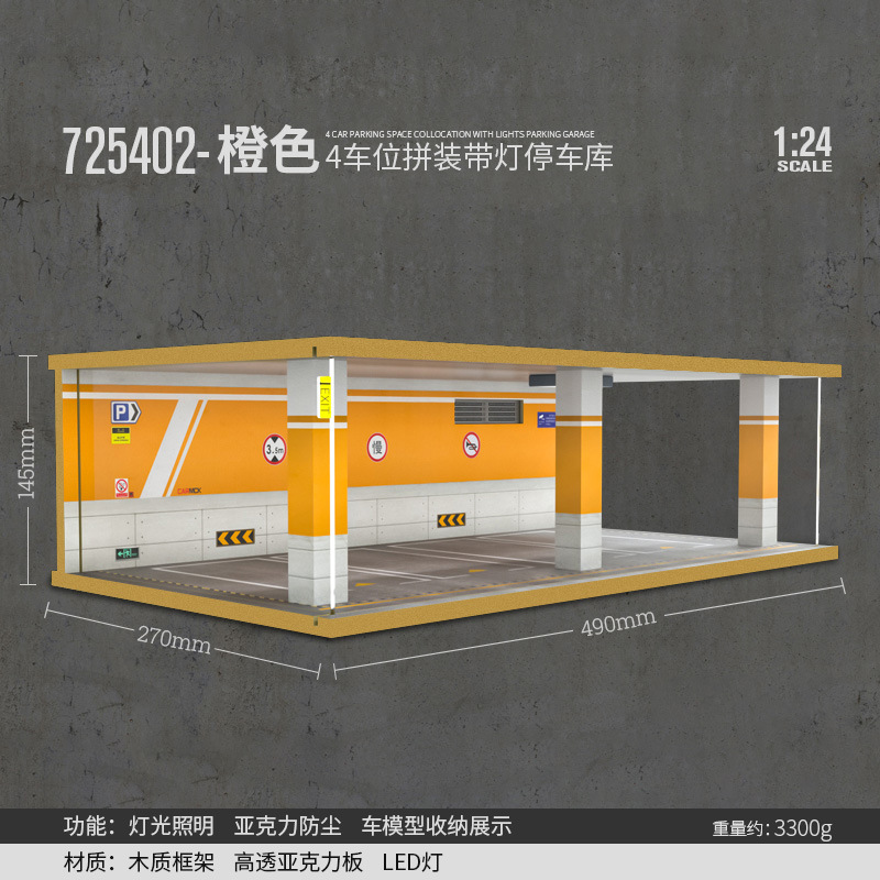 Comercio exterior al por mayor transfronterizo 1 24 simulación modelo de coche estacionamiento modelo escena garaje pantalla con decoración ligera