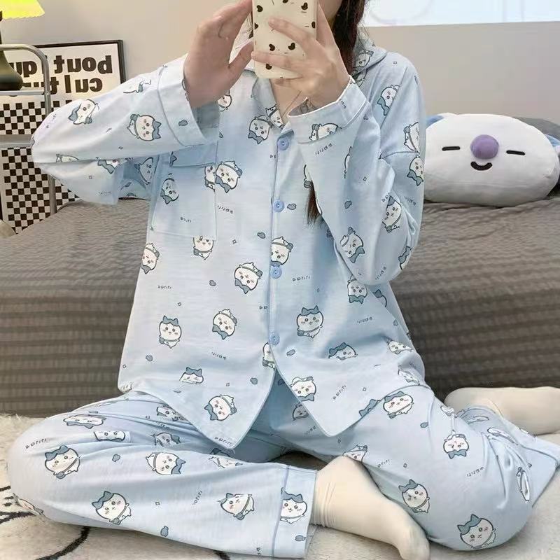 Nuevas celebridades de Internet ins viento primavera otoño pijamas mujeres de manga larga versión coreana japonesa dulce y lindo traje de servicio a domicilio de confinamiento