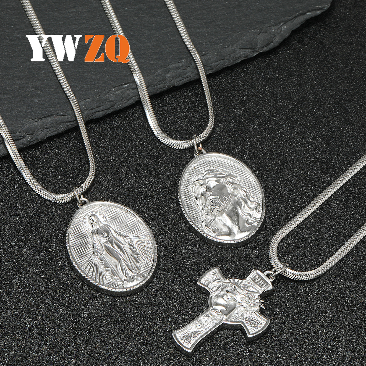 Acero inoxidable transfronterizo hidráulico elíptico relieve tridimensional hombre y mujer collar cruz retro hip-hop colgante de acero titanio