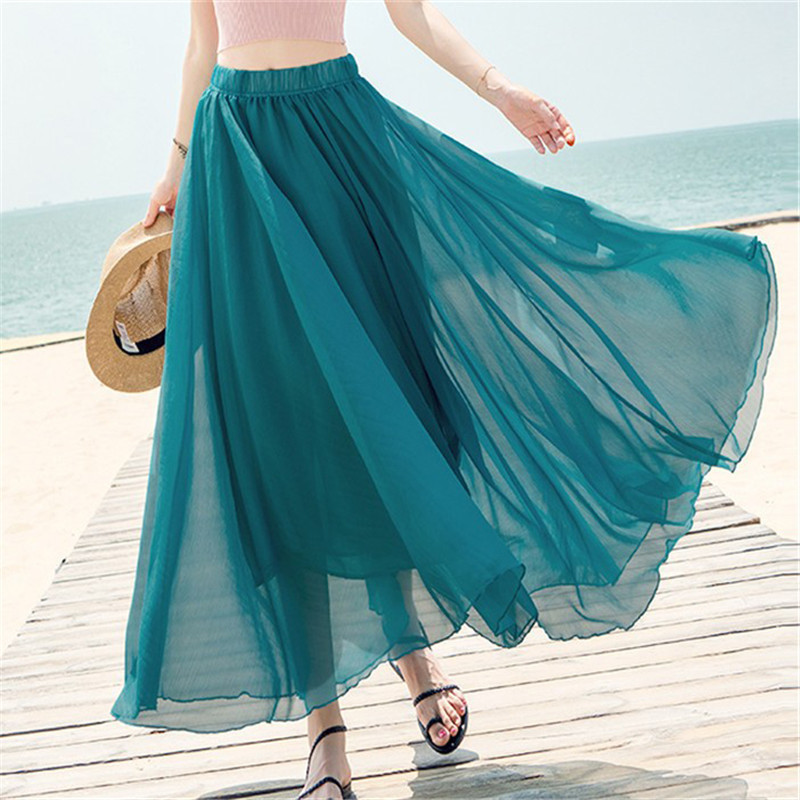 beach summer solid shiffon long skirt