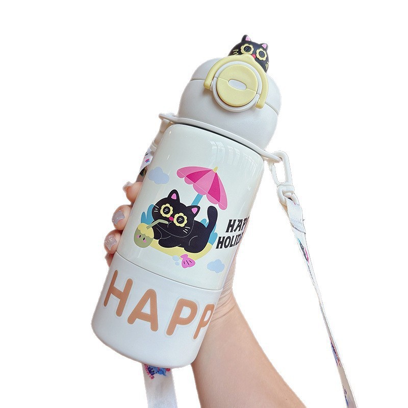 新しい高品質子供用魔法瓶カップ 316 ステンレス鋼ストローカップ学生ポータブル大容量かわいいウォーターカップ|undefined