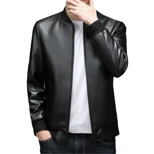 Tommy Black Show 2024 Spring and Autumn Men's Haining Genuine Sheepskin Zipper Baseball Collar Genuine Leather Jacket Tops Top Repair
