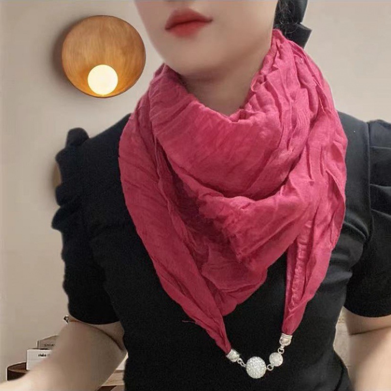 버건디 마그네틱 버클 주름 스카프