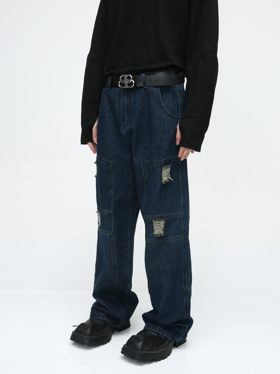 Mtlclothes ropa de Hombre | 2023 otoño nuevo americano retro High Street ripped costura diseño jeans