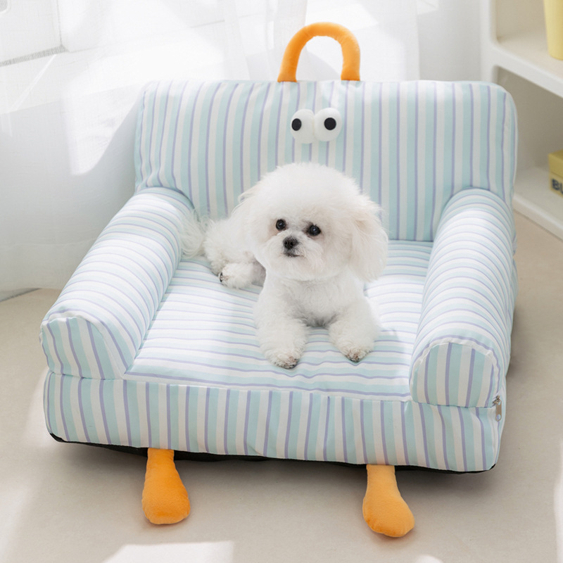Primavera y verano gato ojos grandes lindo sofá a rayas nido para gatos perro pequeño peluche respaldo perrera nido para mascotas universal Four Seasons