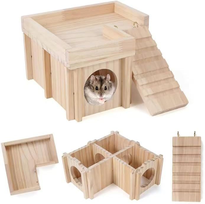 木製ハムスター迷宮トンネル梯子付居室よけ屋玩具巣造景用品小屋生息地籠|undefined