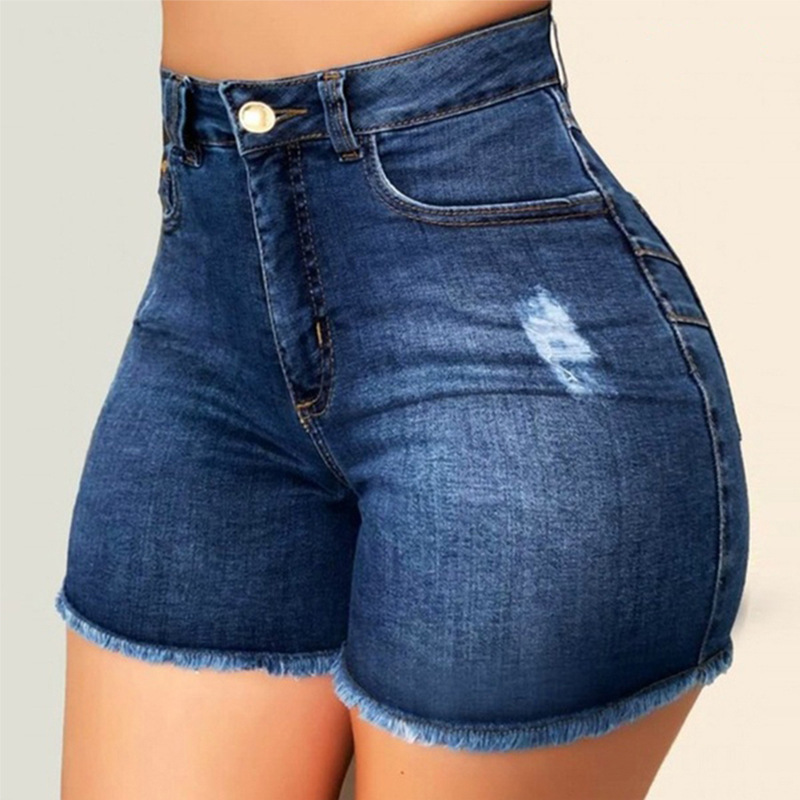 High Elastic Hole raw edge high waist Denim Shorts NSQDH134229